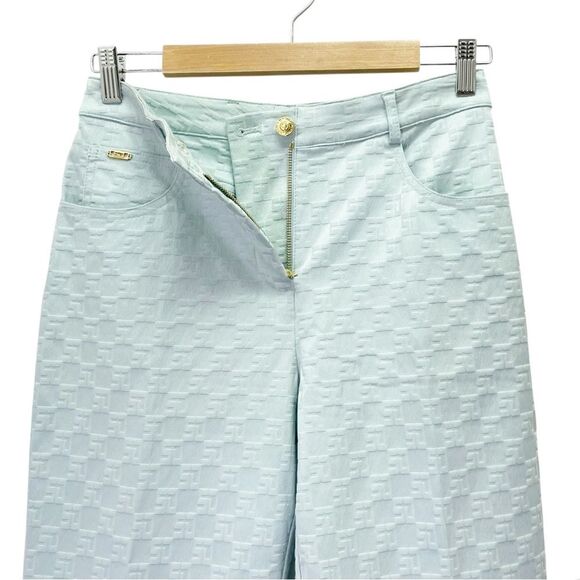St. John Sport Aqua Blue Textured Pants Size 2 Straight Leg Logo Jacquard VTG - Picture 7 of 12